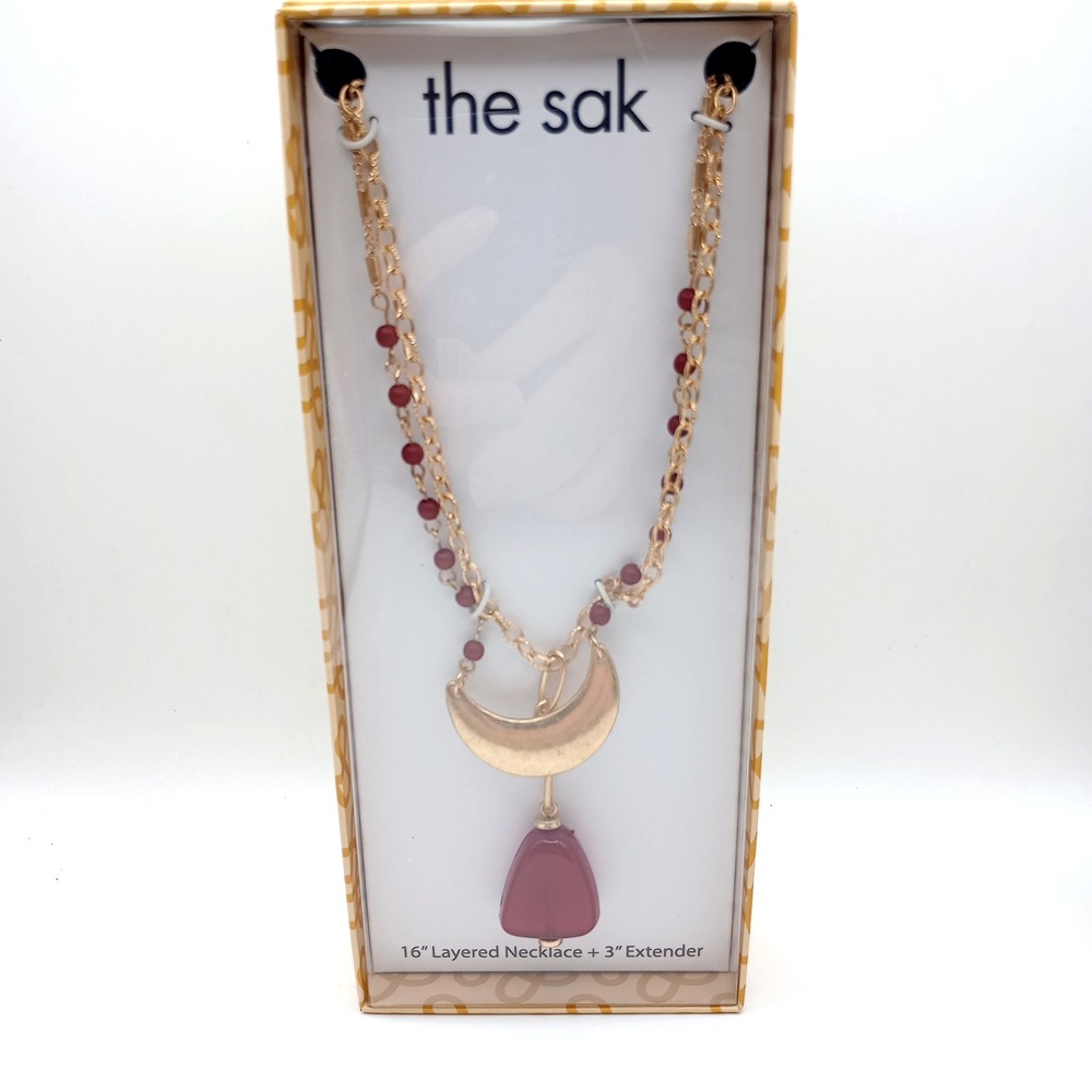 The Sak Layered Necklace Gift Box – Gold Tone with Red Beads‎ & Pendant – NWT